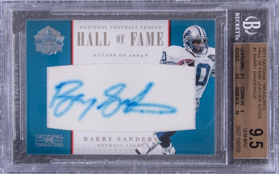 2011 Panini NT Hall of Fame Leather Autos #1 Barry Sanders (#09/20) BGS9.5/BGS10